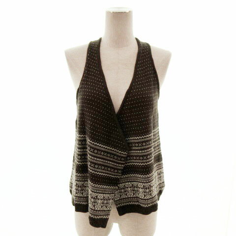 【中古】フレームワーク Framework ベスト ニット 前開き ウール混 ラメ 日本製 総柄 ブラウン 茶 ホワ..