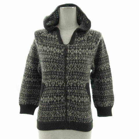 【中古】フレームワーク Framework ニット パーカー ジップアップ 総柄 グレー系 グレーブラウン アイ..