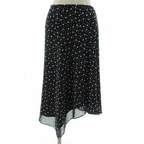 【中古】アンタイトル UNTITLED スカート フレア ミディ丈 アシンメトリー 日本製 総柄 ブラック 黒 ブルー 青 ホワイト 白 パープル 紫 2 レディース 【ベクトル 古着】 220312