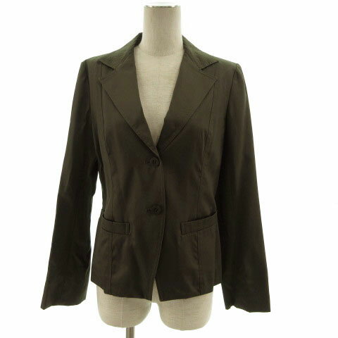 【中古】アンクライン ANNE KLEIN ジャケット アウター テーラード 日本製 コットン シンプル カーキ 11 レディース 【ベクトル 古着】 220615