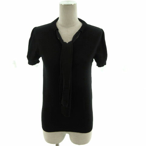 【中古】トゥモローランドコレクション TOMORROWLAND collection ニット セーター 半袖 ボウタイ シンプル ウール ブラック 黒 38 レディース 【ベクトル 古着】 220126