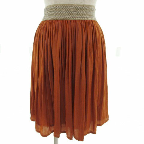 【中古】ノーリーズ Nolley's スカート フレア ギャザー ひざ丈 ウエストゴム オレンジ ベージュ 36 レディース 【ベクトル 古着】 220126