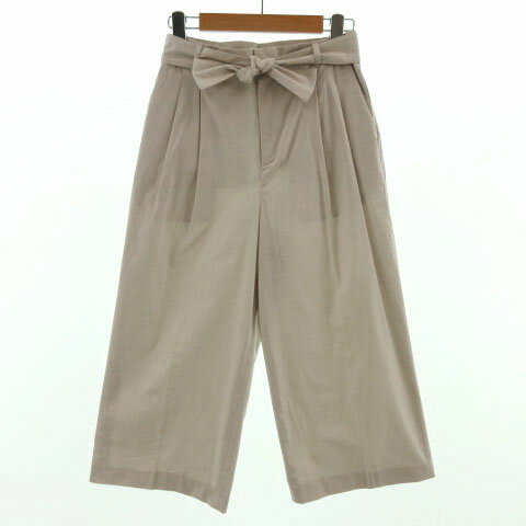 【中古】ドゥアルシーヴ DOUX ARCHIVES パンツ ワイドパンツ リボンベルト コットン混 ストレッチ 日本製 ベージュ S レディース 【ベ..