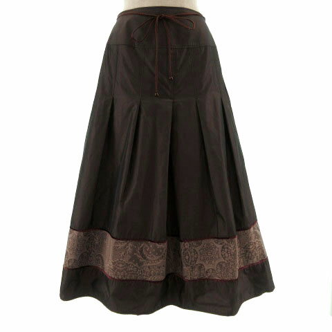 【中古】マーノマーノ MANO MANO スカート ミモレ丈 シャイニー 光沢 切替え レース 日本製 ブラウン系 茶系 ピンクパープル 40 レディース 【ベクトル 古着】 220207