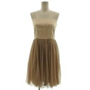 【中古】ME LUCENT DRESS ドレス ワンピース キャミ ひざ丈 シャイニー 光沢 切替え チュール ベージュ ブラウン 茶 レディース 【ベクトル ...