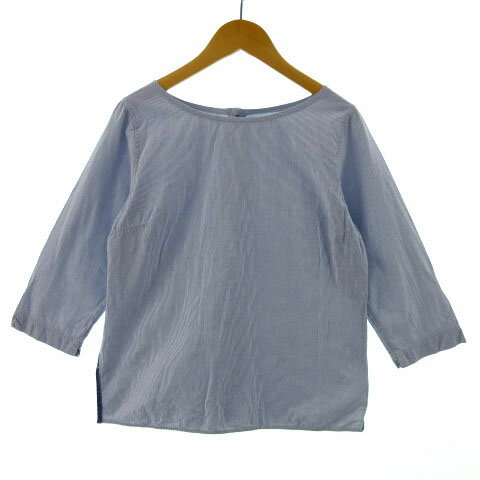 Other - 【中古】グリン GRIN カットソー 七分袖 バックボタンダウン リネン混 日本製 ストライプ ブルー 青 ホワイト 白 2 レディース 【ベクトル 古着】 220808
