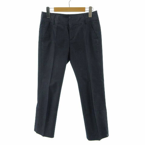 【中古】ニューヨーカー NEWYORKER パンツ スリム 裾スリット コットン混 ストレッチ ストライプ ネイビー 紺 9 レディース 【ベクトル 古着】 220427