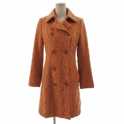 【中古】エポカ EPOCA コート アウター ロング ダブル 刺繍 オレンジ系 コーラルオレンジ ベージュ 40 レディース 【ベクトル 古着】 220510(4.0)
