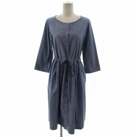 【中古】キャベジズ&ローゼズ CABBAGES＆ROSES ワンピース ダンガリー 七分袖 ミディ丈 ウエストリボン ブルー 青 レディース 【ベクトル 古着】 220920