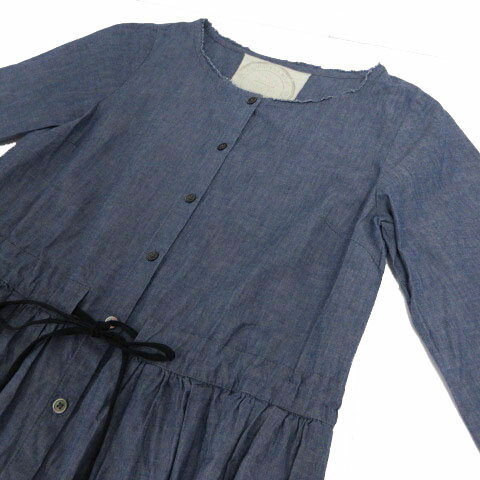 【中古】キャベジズ&ローゼズ CABBAGES＆ROSES ワンピース ダンガリー 七分袖 ミディ丈 ウエストリボン ブルー 青 レディース 【ベクトル 古着】 220920