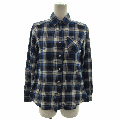 Long-Sleeved - 【中古】無印良品 良品計画 シャツ 長袖 チェック コットン ブルー 青 ネイビー 紺 ホワイト 白 イエロー 黄色 S レディース 【ベクトル 古着】 220622
