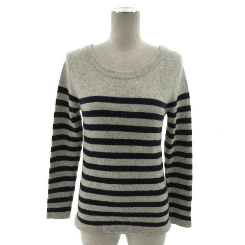 Long-Sleeved Knit - 【中古】クローラ crolla ニット セーター 長袖 丸首 シンプル ウール混 ボーダー グレー ネイビー 紺 レディース 【ベクトル 古着】 221102
