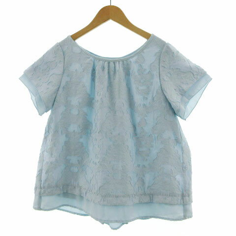 【中古】グローブ grove カットソー 半袖 立体模様 総柄 フレア ライトブルー 水色 M レディース 【ベクトル 古着】 220729