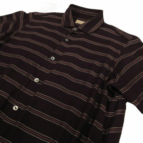 【中古】フェアステ FORSTE オンワード樫山 ワンピース シャツワンピ 長袖 ひざ丈 フレア ボーダー ブラウン 茶 レッド 赤 ホワイト 白 2 レディース 【ベクトル 古着】 221026