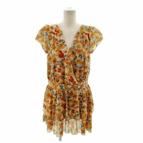 【中古】未使用品 ブージュルード Bou Jeloud ワンピース カシュクール 半袖 ひざ丈 花柄 ピンクベージュ マルチカラー 38 レディース 【ベクトル 古着】 230110