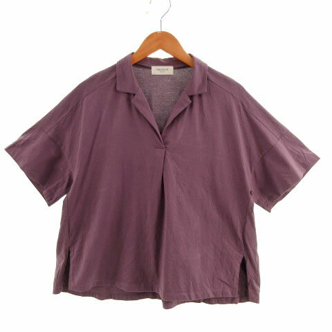 【中古】オペークドットクリップ OPAQUE.CLIP シャツ カットソー オープンカラー 半袖 プルオーバー ボックスシルエット コットン パープル系 紫系 FREE レディース 【ベクトル 古着】 230301