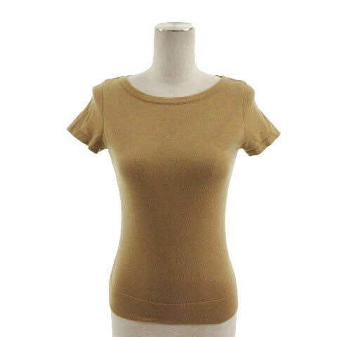 V-Neck - 【中古】ビッキー VICKY ニット 半袖 バックVネック 日本製 ウール混 ベージュ系 ベージュブラウン 2 レディース 【ベクトル 古着】 230219
