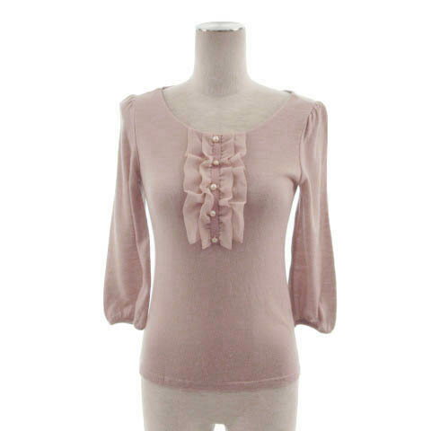 【中古】ストロベリーフィールズ STRAWBERRY-FIELDS ニット セーター 七分袖 フリル 日本製 ウール ピンク系 グレーピンク レディース 【ベクトル 古着】 230219