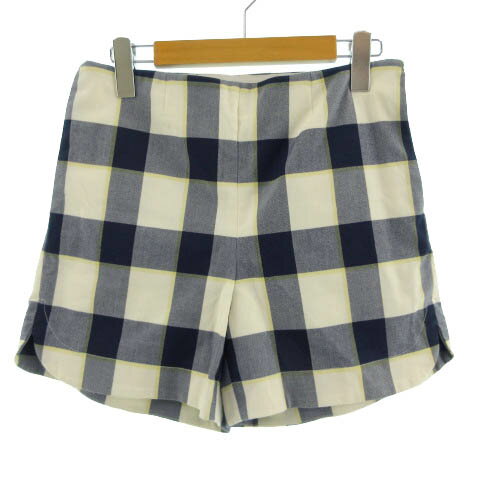 Cotton - 【中古】ミラオーウェン Mila Owen パンツ ショートパンツ ハイウエスト コットン混 ストレッチ ギンガムチェック アイボリー ネイビー 紺 イエロー 黄色 1 レディース 【ベクトル 古着】 230324