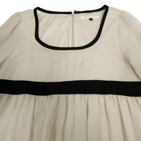 【中古】マーキュリーデュオ MERCURYDUO チュニック 長袖 シースルースリーブ ギャザー 裾ティアード ベージュ ブラック 黒 F レディース 【ベクトル 古着】 230512