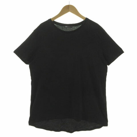 【中古】ザラ ZARA Tシャツ カットソー 半袖 チュニック丈 テールカット コットン ブラック 黒 M レディース 【ベクトル 古着】 240813