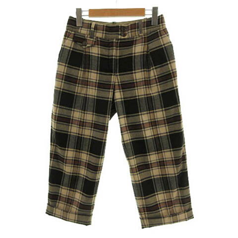 【中古】モスキーノジーンズ MOSCHINO JEANS パンツ コクーン調 クロップド丈 タック 裾ダブル チェック ベージュ ブラウン 茶 ネイビー 紺 ブルー 青 USA6 レディース 【ベクトル 古着】 230522
