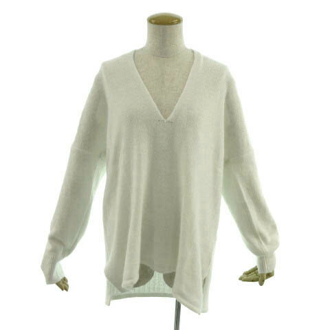 V-Neck - 【中古】アンデミュウ Andemiu ニット セーター Vネック 長袖 裾スリット テールカット アンゴラ混 オフ白 F 【ベクトル 古着】 230523