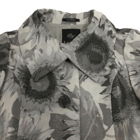 【中古】アコーレ レフルイ Le-Fluy コート ボリュームカラー 花柄 ヒマワリ ライトグレー グレー ブラック 黒 M レディース 【ベクトル 古着】 230512