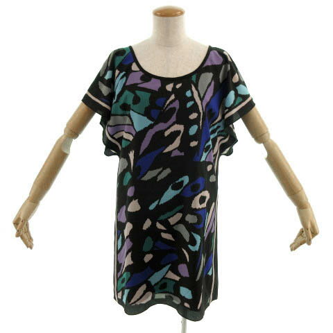 【中古】ダイアグラム グレースコンチネンタル Diagram GRACE CONTINENTAL ワンピース フレンチスリーブ ひざ丈 日本製 総柄 ブラック 黒 マルチカラー 36 レディース 【ベクトル 古着】 230510