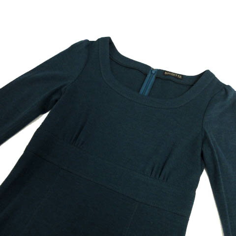 【中古】ブリジット BRIGITTE ワンピース 長袖 ミディ丈 ウール混 日本製 ブルー系 青緑 7 レディース 【ベクトル 古着】 230513