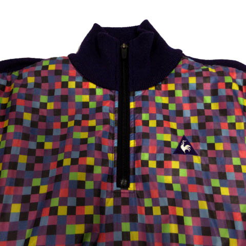 【中古】ルコックスポルティフ le coq sportif GOLF COLLECTION ニット ハイネック ハーフジップ 中綿入り 切替え ロゴ刺繍 パープル 紫 マルチカラー M メンズ 【ベクトル 古着】 241110
