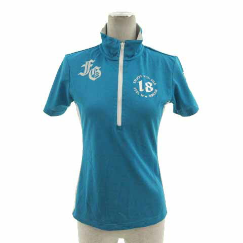 FILA Golf - 【中古】フィラゴルフ FILA GOLF ポロシャツ ハイネック ハーフジップ 半袖 速乾 ロゴプリント 配色 ブルー系 青系 ホワイト 白 M レディース 【ベクトル 古着】 230925