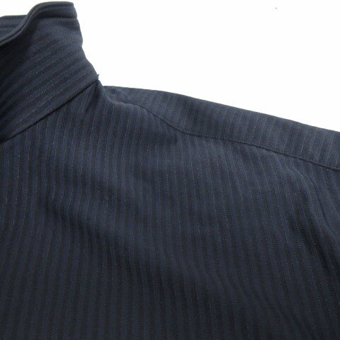 【中古】ハイダウェイ ニコル HIDEAWAYS BLACK by NICOLE シャツ 襟ワイヤー入り 七分袖 胸ポケ ストライプ ネイビー 紺 ブルー系 青系 54 大きいサイズ メンズ 【ベクトル 古着】 230901