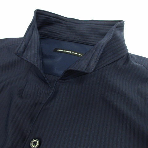 【中古】ハイダウェイ ニコル HIDEAWAYS BLACK by NICOLE シャツ 襟ワイヤー入り 七分袖 胸ポケ ストライプ ネイビー 紺 ブルー系 青系 54 大きいサイズ メンズ 【ベクトル 古着】 230901