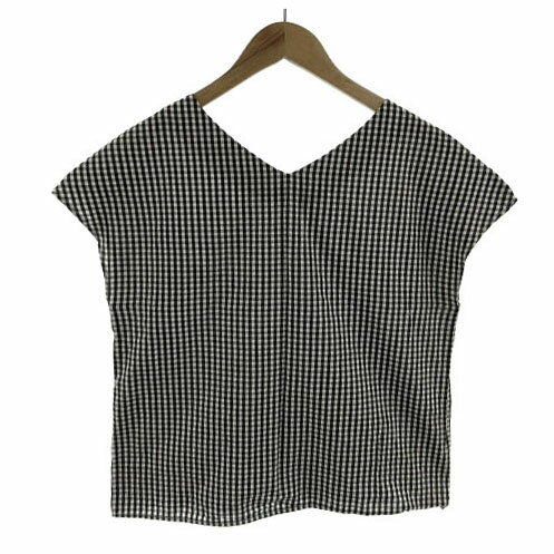 【中古】センスオブプレイス バイ アーバンリサーチ Sense of Place by Urban Research カットソー Vネック フレンチスリーブ コットン ギンガムチェック ブラック 黒 ホワイト 白 F レディース 【ベクトル 古着】 230909