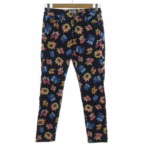 【中古】グローバルワーク GLOBAL WORK パンツ スリム ストレッチ コットン混 花柄 ネイビー 紺 マルチカラー XL レディース 【ベクトル 古着】 230927