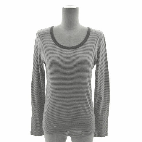 【中古】マーガレットハウエル MHL. カットソー 長袖 日本製 コットン ボーダー ホワイト 白 グレー 2 レディース 【ベクトル 古着】 231003