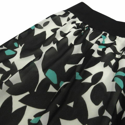 【中古】未使用品 エロディネルソン ELODIE NELSON スカート ギャザー フレア ミディ丈 日本製 総柄 アイボリー ブラック 黒 グリーン 緑 40 レディース 【ベクトル 古着】 231022