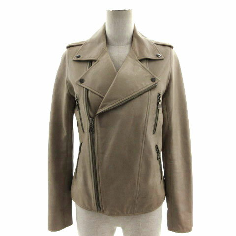 【中古】アーバンリサーチ URBAN RESEARCH ライダースジャケット ダブル 羊皮 ラムレザー グレージュ F レディース 【ベクトル 古着】 231104