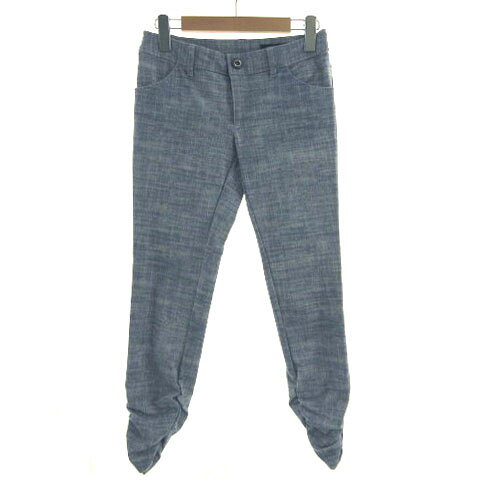 【中古】ロートレアモン LAUTREAMONT パンツ スリム 裾シャーリング ストレッチ 日本製 ブルー 青 ホワイト 白 38 レディース 【ベクトル 古着】 231215