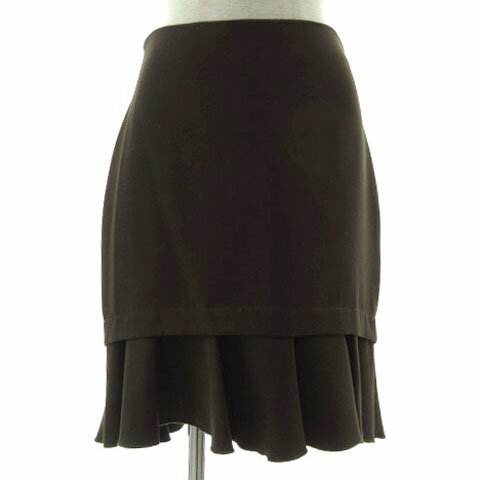 【中古】ザラ ベーシック ZARA BASIC スカート タイト 裾フレア 裾ティアード ミディ丈 ブラウン系 カーキブラウン S レディース 【ベクトル 古着】 231217