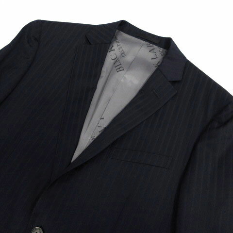 【中古】ブラックレーベルクレストブリッジ BLACK LABEL CRESTBRIDGE スーツ エルメネジルドゼニア Ermenegildo Zegna ジャケット テーラードカラー シングル 2B パンツ ウール 日本製 ストライプ ネイビー 紺 38R メンズ 【ベクトル 古着】 231215