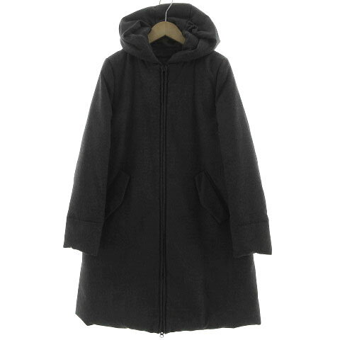 【中古】ジュエルチェンジズ Jewel Changes アローズ ダウンコート フード ノーカラー 2way ダブルジップ ダウン88％ ウール混 グレー 36 レディース 【ベクトル 古着】 231224 2