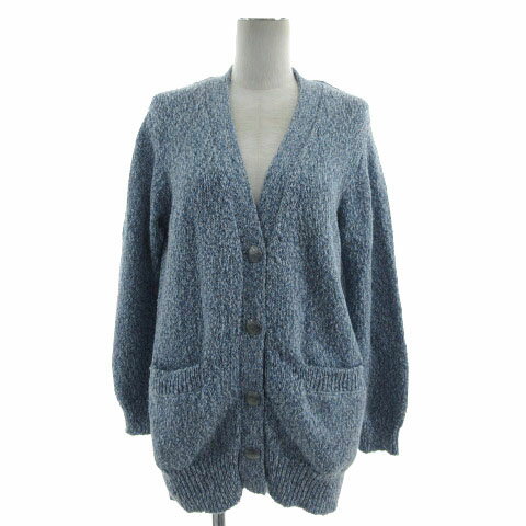 【中古】ベイフロー BAYFLOW カーディガン ニット コンチョボタン オーバーサイズシルエット 厚手 コットン混 ミックス糸 ブルー 青 水..