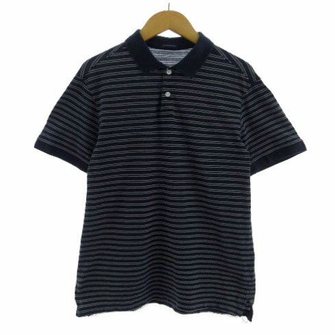 【中古】トゥモローランド TOMORROWLAND ポロシャツ 半袖 コットン ボーダー ネイビー 紺 ホワイト 白 L メンズ 【ベクトル 古着】 240212