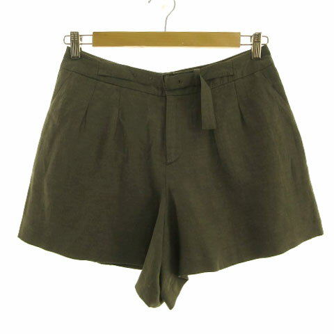 Linen, Hemp - 【中古】インディヴィ INDIVI パンツ ショートパンツ タック 日本製 リネン混 カーキ 42 大きいサイズ レディース 【ベクトル 古着】 240227