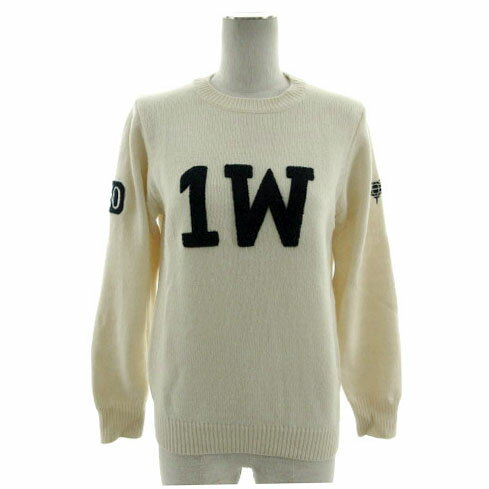 【中古】ビームスゴルフ BEAMS GOLF サガラワッペンニット 83-15-0037-646 パイル地フロッキー ロゴ刺繍 長袖 ウール混 アイボリー ネイビー 紺 M レディース 【ベクトル 古着】 240319