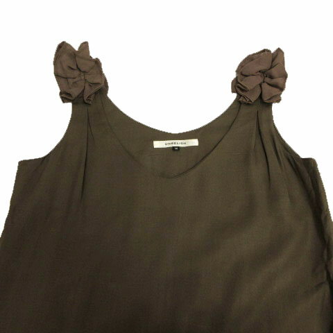 【中古】アンレリッシュ UNRELISH ワンピース ノースリーブ ショルダーフリル ひざ丈 裾ティアード カーキ ブラウン系 茶系 38 レディース 【ベクトル 古着】 240330