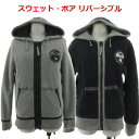 【中古】ナパピリ NAPAPIJRI パーカー スウェット ボア リバーシブル ロゴ刺繍 ジップアップ グレー ネイビー 紺 XS レディース 【ベクトル 古着】 240831(4)