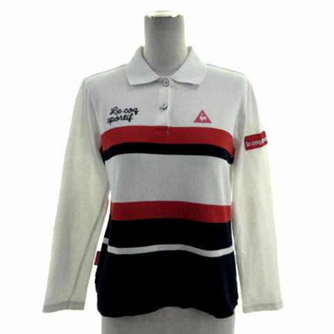 【中古】ルコックスポルティフ le coq sportif Golf Collection ポロシャツ ロゴ刺繍 ワッペン 長袖 配色 ホワイト 白 ネイビー 紺 レッド 赤 L レディース 【ベクトル 古着】 240827